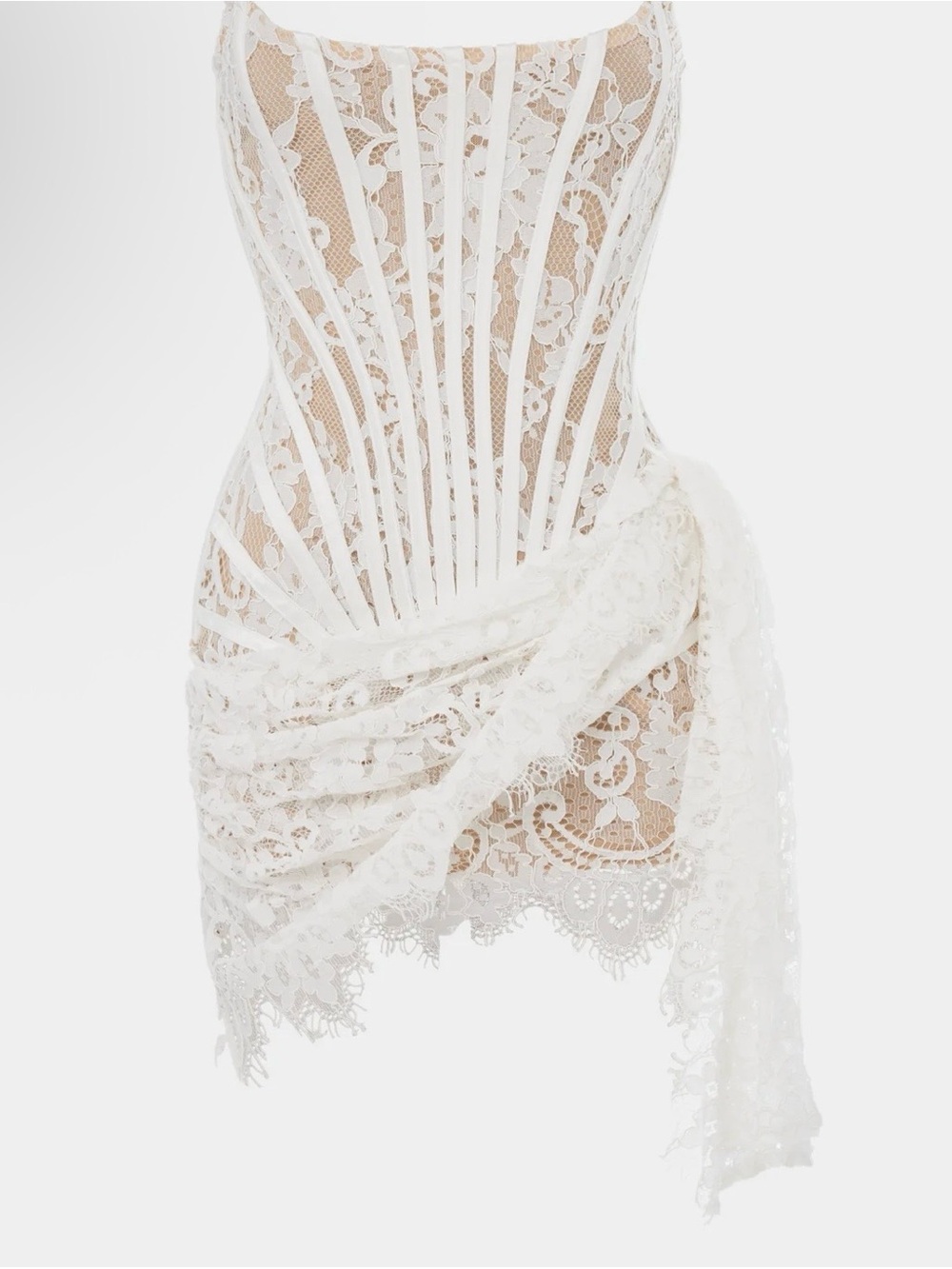 White Lace Draped Mini Dress